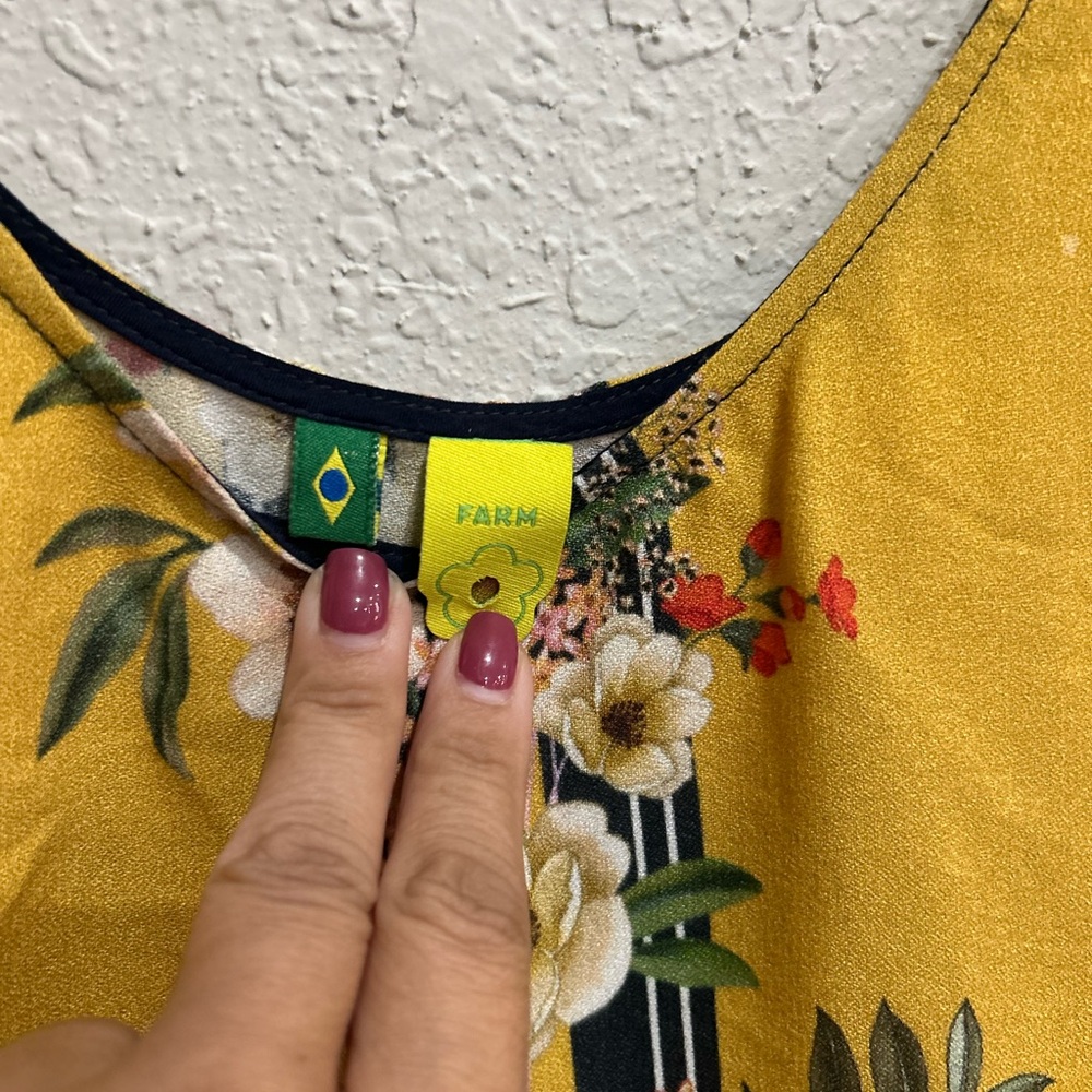 FARM Rio Yellow Midi Dress with Navy Sides Delicate Floral Stripes Small Petite - Picture 2 of 4